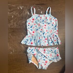 Ollie Jay Light Blue Ice Cream & Popsicle Ruffle Tankini - Kids Swim Bikini